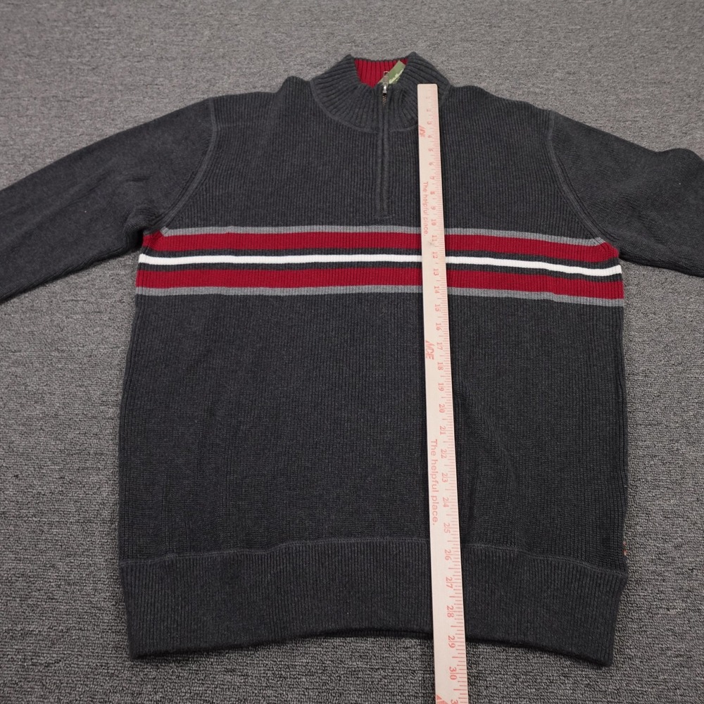 Eddie Bauer Sweater Mens XL Gray Striped 1/4 Zip‎ Mock Neck Pullover Cotton Knit - Picture 5 of 8